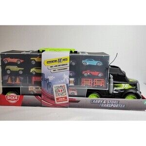 Dickie Toys Truck Carry Store Transporter Case 4 Die-Cast Vehicles 7 Accessories